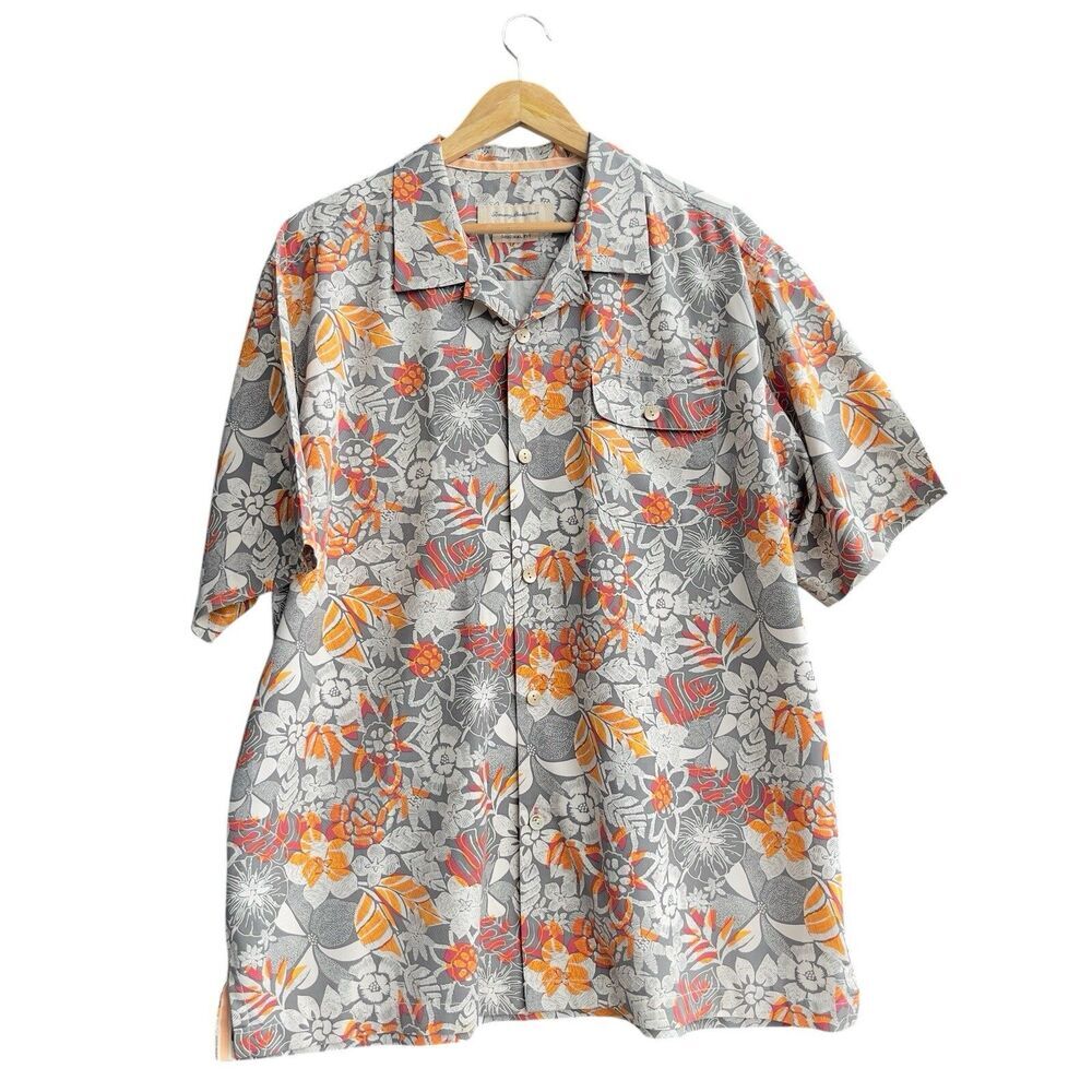 Tommy Bahama Floral Hawaiian Camp Silk Blend Shirt Men's Size XL Loop Collar